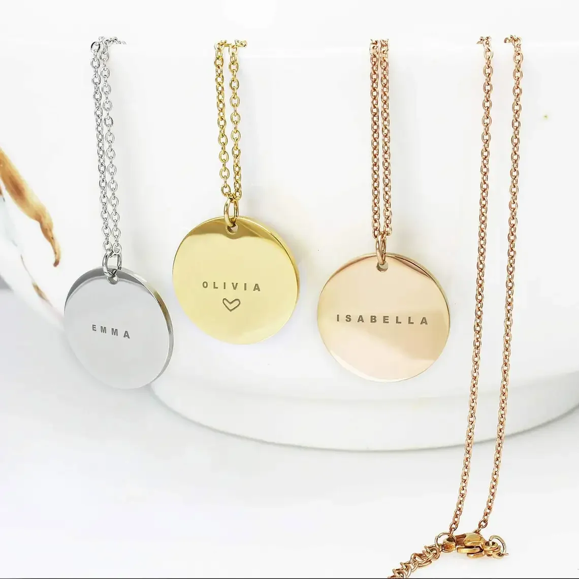 Birth Flower Necklace - Tùy Chỉnh Khắc Tên Ngày Tròn